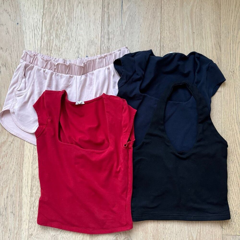 Garage Bundle Preppy Short Sleeve Red Black Halter Tank Blouse Short Summer XS